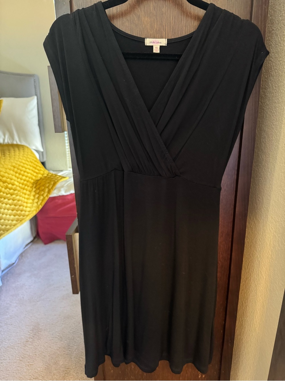 Pinkblush Black Faux-Wrap Midi Dress